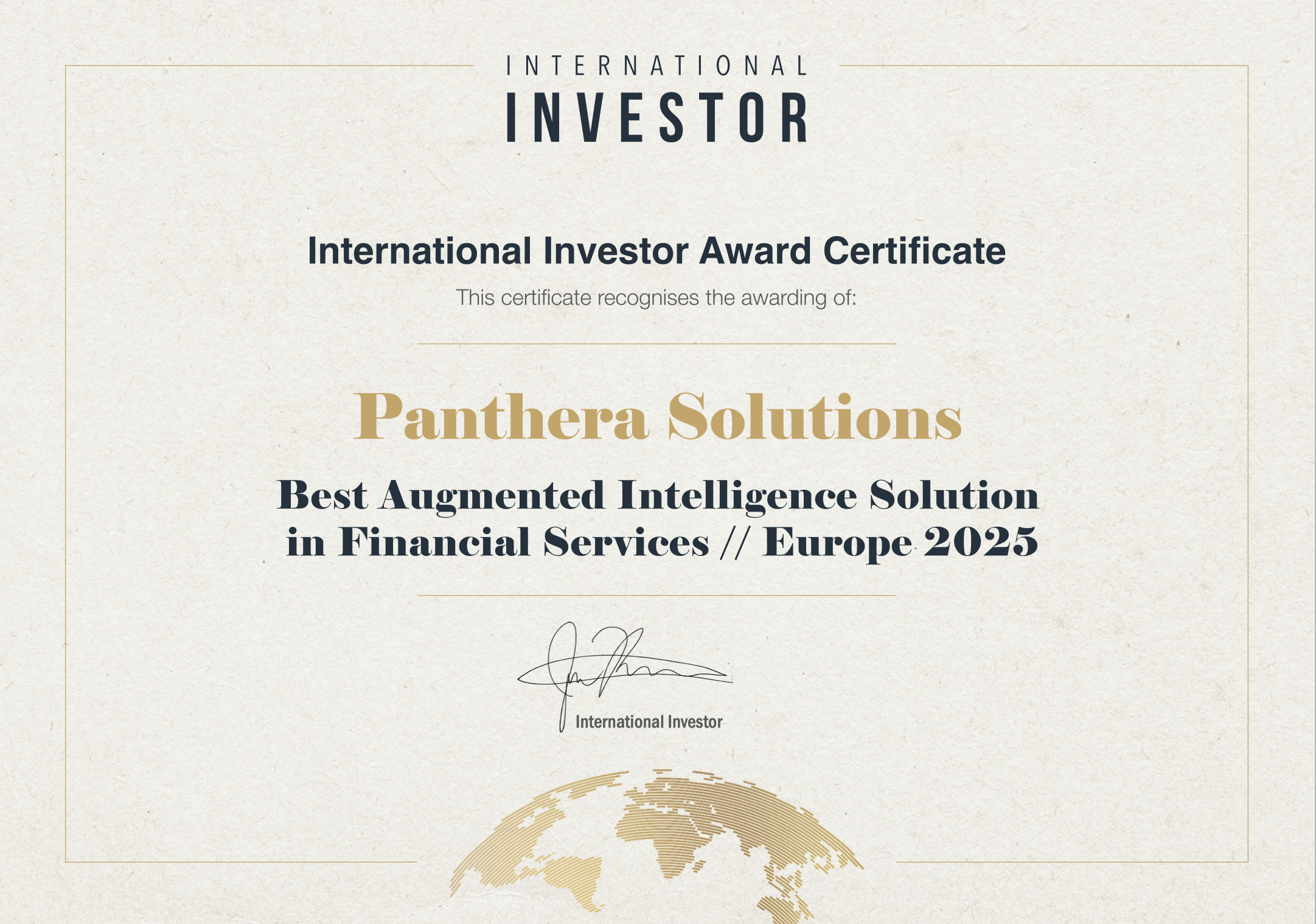 Awards Recognition. Best Augmented Intelligence Solution in Financial Services | Europe